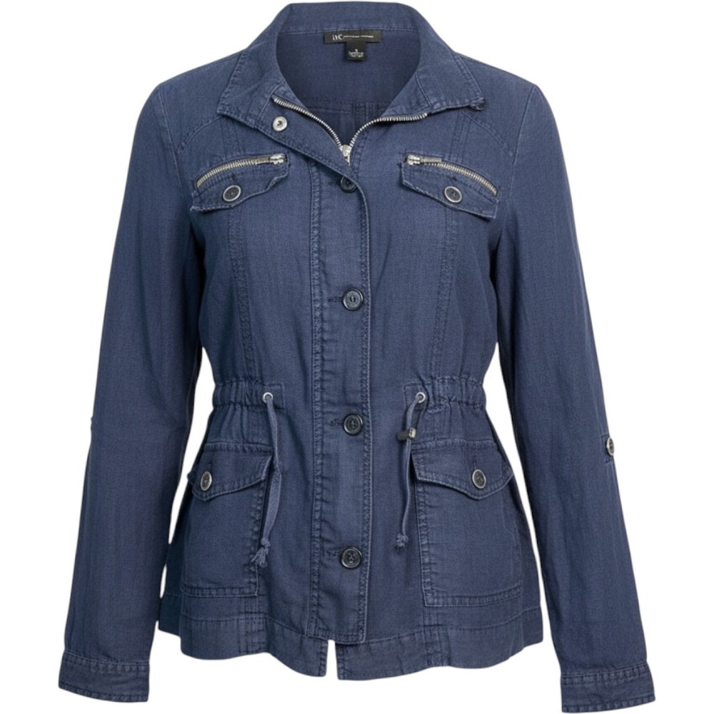 INC International Concepts Womens Utility Jacket Medium Navy 100% Linen Cargo